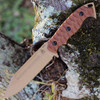 Tops Knives M-Pat (TPMPAT01) 4.88" Coyote Tan Coated 1095 Clip Point Plain Blade, Tan Canvas Micarta Handle