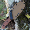 Tops Knives M-Pat (TPMPAT01) 4.88" Coyote Tan Coated 1095 Clip Point Plain Blade, Tan Canvas Micarta Handle