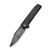Civivi Cachet Flipper (C20041B-DS1) 3.48" Black Hand Rubbed Damascus Clip Point Blade, Diamond Patterned Black Steel Handle With Dark Green Canvas Micarata Inlay