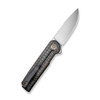 WE Knife Charith Flipper Knife (WE20056-2) 2.98" Silver Bead Blasted CPM-20CV Plain Drop Point Blade, Frag Patterned Tiger Stripe Pattern Flamed 6AL4V Titanium Handle
