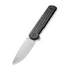 WE Knife Charith Flipper Knife (WE20056-2) 2.98" Silver Bead Blasted CPM-20CV Plain Drop Point Blade, Frag Patterned Tiger Stripe Pattern Flamed 6AL4V Titanium Handle