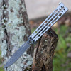 Kershaw Lucha Balisong Knife (KS5150DAM) 4.6" Damascus Plain Drop Point Blade, Bead Blasted Stainless Steel Handle