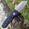 Pro-Tech Runt 5 Automatic (R5401) - 1.9" MAGNACUT Stonewashed Reverse Tanto Blade, Black Aluminum Handle