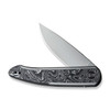 We Knife Smooth Sentinel Flipper Knife (WE20043-5) 2.97" CPM-20CV Silver Bead Blasted Drop Point Plain Blade, Gray Titanium Handle With Aluminum Carbon Fiber Inlay