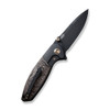 We Knife Nitro Mini Flipper & Thumb Stud Knife (WE22015-2) 3.13" CPM-20CV Black Stonewashed Drop Point Plain Blade, Black Titanium Handle With Copper Foil Carbon Fiber Inlay