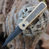 Pro-Tech Godson 2023 Automatic (2023 GS 002) - 3.15" 154CM Black Spear Point Blade, AlBronze Handle with FatCarbon "Dark Matter Gold" Inlays w/Pearl Push Button.