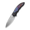 We Knives Makani (WE21048B-3) 3.61" Hand Rubbed Satin CPM-20CV Drop Point Plain Blade, Black Titanium Handle with Flamed Titanium Inlay