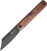 Sencut Bronte Front Flipper Knife (SA08E) 3.38" Black Stonewashed 9Cr18MoV Reverse Tanto Plain Blade, Cuibourtia Wood Handle