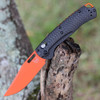 Benchmade Taggedout Folding Knife (15535OR-01)- 3.50" Magnacut Orange Cerakote Clip Point Plain Blade, Black Carbon Fiber Handle