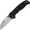 The Demko AD20.5 Shark Lock open, showing its 3.25-inch stonewashed D2 Wharncliffe blade with a straight plain edge, black textured Grivory scales over steel liners, the spine-mounted Shark-Lock fin, a thumb stud and thumb hole, and a tip-up pocket clip.