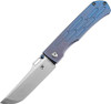 Kansept Knives Reedus (K1041A5) 3.5" Satin S35VN Straight Back Plain Blade, Blue Andonized Titanium Handle