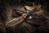 Tops Woodcraft (TPWC01) 4.38" 1095 Midnight Bronze Clip Point Plain Blade, Tan and Black Canvas Micarta Handle