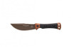Tops Woodcraft (TPWC01) 4.38" 1095 Midnight Bronze Clip Point Plain Blade, Tan and Black Canvas Micarta Handle