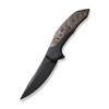 We Merata Flipper (WE22008B-1) 3.68" Black Stonewashed CPM 20CV Trailing Point Plain Blade, Black Titanium with Copper Foil Carbon Fiber Inlayed Handle