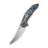 We Merata Flipper (WE22008B-2) 3.68" Hand Rubbed Satin CPM 20CV Trailing Point Plain Blade, Gray Titanium with Nebula Fat Carbon Inlayed Handle