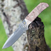 Pro-Tech Knives 2023 Terzuola ATCF Custom 009 (2023.ATCF 009) - 3.5" Stonewash MagnaCut Drop Point Plain Blade, 416 SS Blasted and Satin Finish Handle w/ Maple Burl inlays