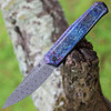 Kansept Integra Frame Lock Flipper (K1042D2) - 3.6" Damascus Drop Point Plain Blade, Lightning Strike Titanium Handle