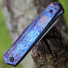 Kansept Integra Frame Lock Flipper (K1042D2) - 3.6" Damascus Drop Point Plain Blade, Lightning Strike Titanium Handle