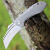 Kansept KTC3 (K1031A2) - 2.69" CPM-S35VN Stonewashed Hawkbill Plain Blade, Gray Bead Blast Titanium Handle