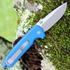 Pro-Tech Les George Rockeye Automatic Knife (LG301-BLUE) - 3.4" CPM-S35VN Stonewash Drop Point Plain Blade, Blue Aluminum Handle