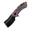 Kansept Mini Korvid (KT3030B3) 1.45" Black Stonewashed 154CM Black TiCn Coated Cleaver Plain Blade, Purple G-10 Undead Print Handle