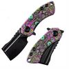 Kansept Mini Korvid (KT3030B3) 1.45" Black Stonewashed 154CM Black TiCn Coated Cleaver Plain Blade, Purple G-10 Undead Print Handle