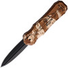Piranha Excalibur OTF Automatic Knife (PKCP8CT) - 3.2" 154CM Black Dagger Style Blade, Tan Camo Aluminum Handle
