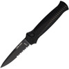Piranha Mini-Guard Automatic Knife (PKCP7BKTS) - 2.875" S30V Black Partially Serrated Spear Point Blade, Black Aluminum Handle
