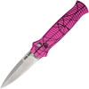 Piranha Bodyguard Automatic Knife (PKCP6PK) - 3.30" S30V Stonewash Plain Spear Point Blade, Pink Aluminum Handle