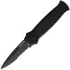 Piranha Bodyguard Automatic Knife (PKCP6BKTS) - 3.30" S30V Black Partially Serrated Spear Point Blade, Black Aluminum Handle