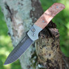 Pro-Tech Bob Terzuola ATCF Steel Custom 010 Automatic - 3.45" Chad Nichols Stainless Damascus Drop Point Blade, Stainless 416 Frame with Maple Burl Wood Inlay, Mosaic Pin Push Button, Hand Satin Titanium Terzuola Pocket Clip