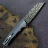 Pro-Tech Knives 2023 Malibu 2023 Custom 008 - 3.25" Vegas Forged Damascus "Razorwire" Reverse Tanto Plain Blade, Blue 3D Machined Anodized Titanium Handle