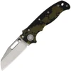 The Demko AD20.5 Shark Lock shown with its 3-inch CPM-S35VN stonewashed Wharncliffe blade, Digital Camo G-10 handle, Shark-Lock fin, thumb stud and thumb hole openers, and tip-up pocket clip.