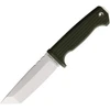 The Demko Fixed Blade (DEM09621) shown with its 5-inch AUS-10A satin tanto blade, green checkered rubber handle, and black and blue molded plastic sheath.