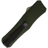 Mantis Knives Out the Front (MANOTF815) 3.25" Satin Finished 440C Drop Point Plain Blade, Green Checkered Aluminum Handle