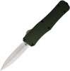 Mantis Knives Out the Front (MANOTF817) 3.25" Satin Finished 440C Plain Edge Dagger Blade, Green Checkered Aluminum Handle