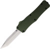 Mantis Knives Out the Front (MANOTF818) 3.25" Satin Finished 440C Plain Edge Tanto Blade, Green Checkered Aluminum Handle