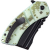 Kansept XL Korvid Flipper (T1030B2) - 3.55" Black Stonewash 154CM Cleaver Blade, Jade and Camouflage G-10 Handle