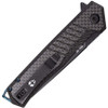 Tekto F1 Alpha (TKTF1CBKBK2) 3.10" Black Oxide Coated D2 Drop Point Plain Blade, Carbon Fiber Handle, Blue Titanium Accents