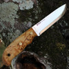 Helle Didi Galgalu Fixed Blade (1610) 5.5" 14C28N Drop Point Mirror Polished Plain Blade, Curly Birch Handle with Full Tang, Black Leather Sheath
