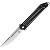 Begg Knives Kwaiken (BG016) 3.5" D2 Satin Straight Back Plain Blade, Black and Silver Aluminum Handle w/ Machined Trim with Texture Inside the Boarders