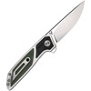 Begg Knives Diamici (BG014) 3" D2 Satin Straight Back Plain Blade, Stainless Steel Handle w/ Black and Green G-10 Inlay