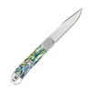 CobraTec Trapper Hidden Release Automatic (CTTHRABA154CM) 3.125" 154CM Satin Drop Point Plain Blade, Iridescent Abalone Handle w/ Silver Bolsters