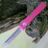 Microtech Ultratech T/E Double Action OTF (123-10PK) 3.44" Premium Steel Stonewash Tanto Plain Blade, Dark Pink Anodized Aluminum Handle with Glass Breaker
