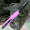 Microtech Ultratech S/E (MCT1211BPK) 3.44" Premium Steel Black Drop Point Plain Blade, Baby Pink Aluminum Handle