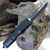 MicroTech UTX-85 S/E (232-1 T) 3.125" Premium Steel Two-Tones Drop Point Plain Blade, Black Aluminum Handle with Glass Breaker