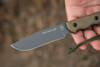 TOPS Knives Spirit Hunter X3 (TPSHR03) 4.75" Tungsten Cerakote 1095 Drop Point Plain Blade, Black And Green Canvas Micarta Handle, Brown Leather Dangler Sheath