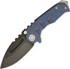 Medford Micro Praetorian Framelock (MD008SPD37TM) 2.8" Black PVD Coated S35VN Tanto Plain Blade, Blue Anodized Titanium Front Handle, Tumbled Titanium Back Handle Silver Hardware