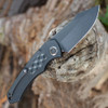 Heretic Knives Pariah Automatic (H048-8A) 3.75" MagnaCut Drop Point Battleworn Black Plain Blade, Black Battleworn Aluminum Handle with Black Bubble Stainless Inlays