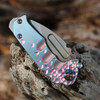 Medford Micro Praetorian T (MK008SVD-01TM-TFCF) 2.87" Vulcan S45VN Drop Point Plain Blade, Pink Falling Leaves Titanium Handle, Anodized Hardware, Anodized Clip, Waterproof Case